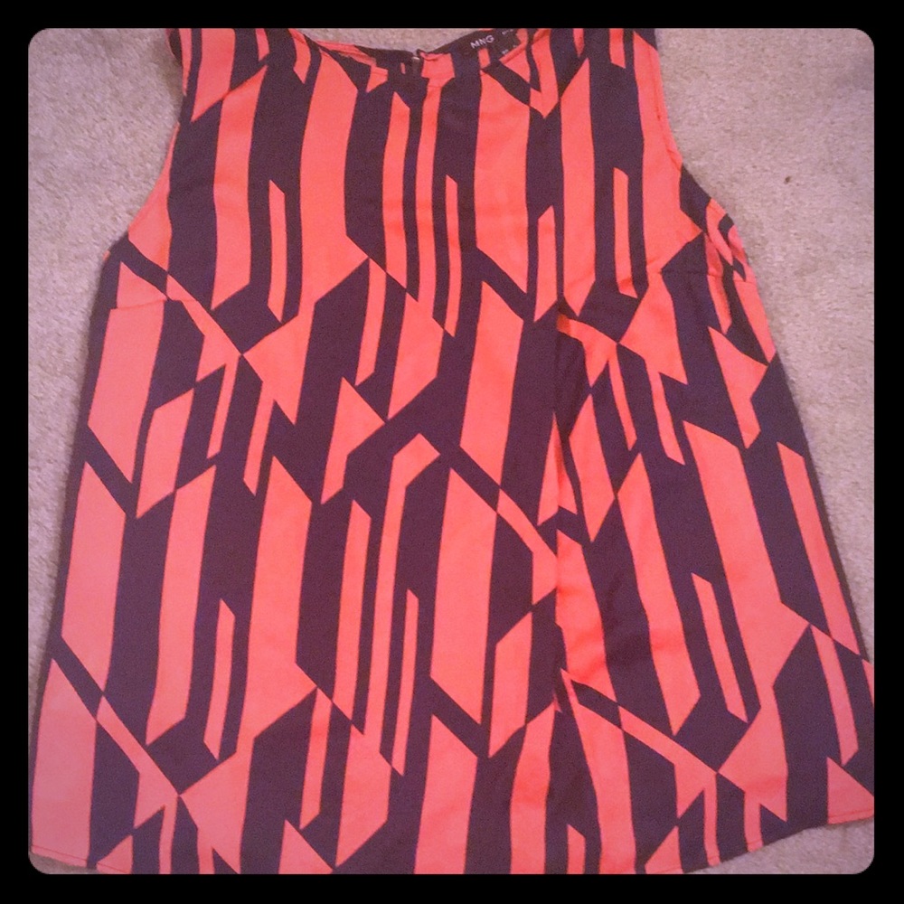 Sleeveless orange and black blouse